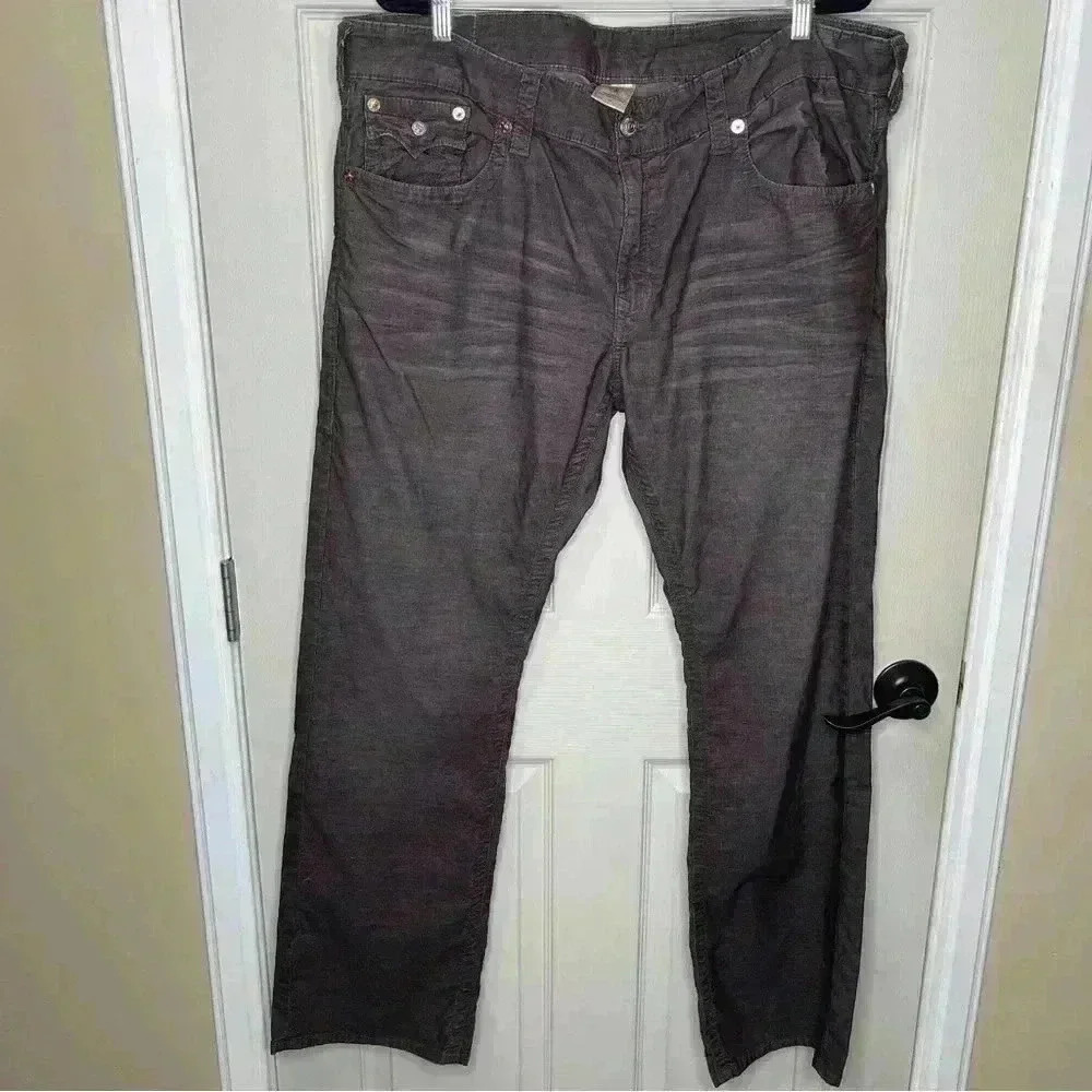 True Religion Men's Ricky Straight-Leg Corduroy Pant, Brown Sz 42